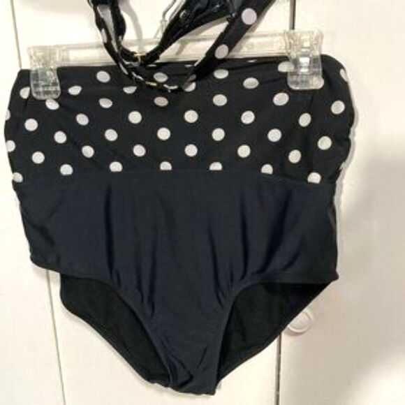 SWIMSUITS FOR ALL Black with White Polka Dot Bikini Womens 12 - Picture 10 of 13